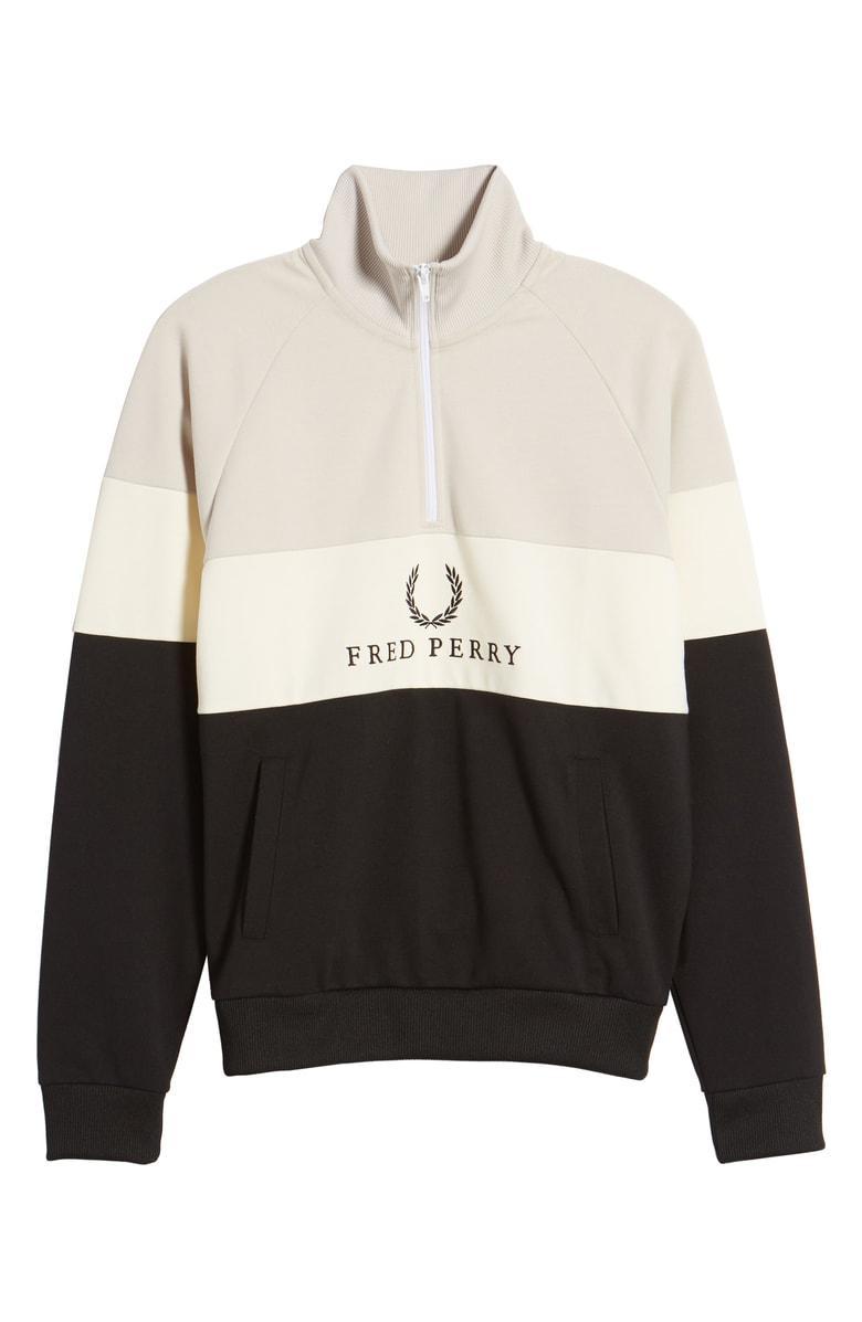 Fred Perry Embroidered Panel Quarter Zip Pullover In Black | ModeSens