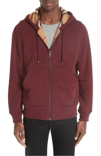 Shop Burberry Zip Hoodie In Dark Crimson