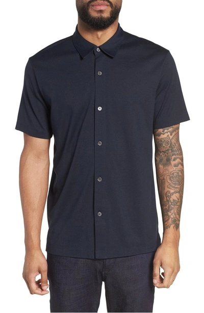 Shop Theory Incisive Silk & Cotton Short Sleeve Sport Shirt In Eclipse