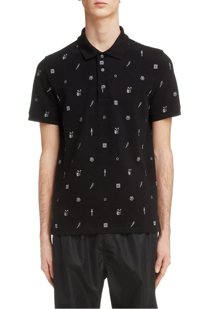 Shop Givenchy Logo Embroidered Polo In Black/ White