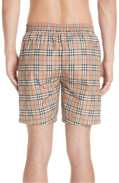 Shop Burberry Guildes New Check Swim Trunks In Camel