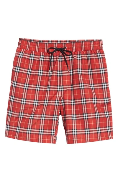 Shop Burberry Guides New Check Swim Trunks In Parade Red