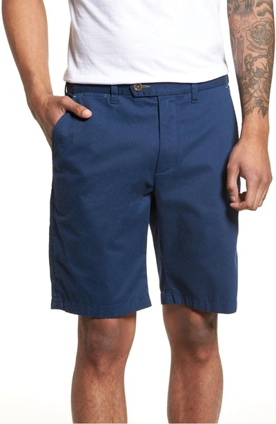 Shop Ted Baker Print Cotton Shorts In Navy