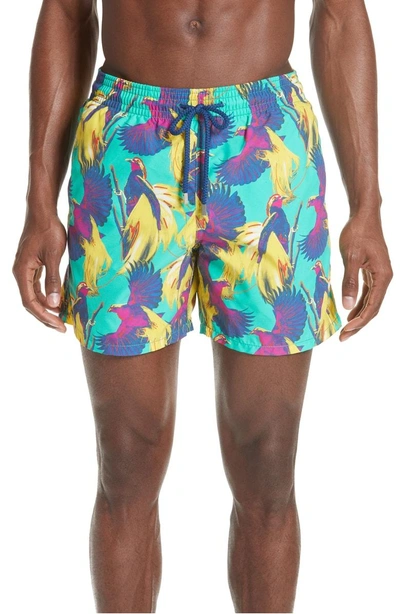 Shop Vilebrequin Birds Of Paradise Swim Trunks In Veronese Green