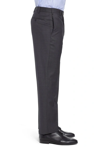 Shop Zanella Devon Flat Front Solid Wool Trousers In Charcoal