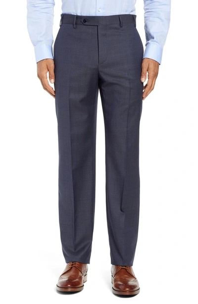 Shop Zanella Devon Flat Front Solid Wool Trousers In Navy