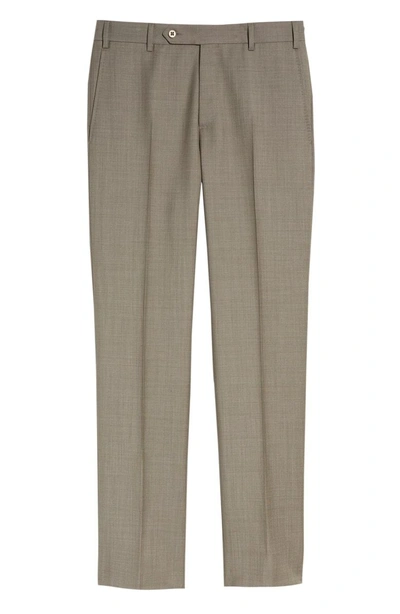 Shop Zanella Devon Flat Front Solid Wool Trousers In Taupe