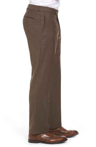 Shop Ballin Classic Fit Flat Front Sharkskin Wool Dress Pants In Chestnut