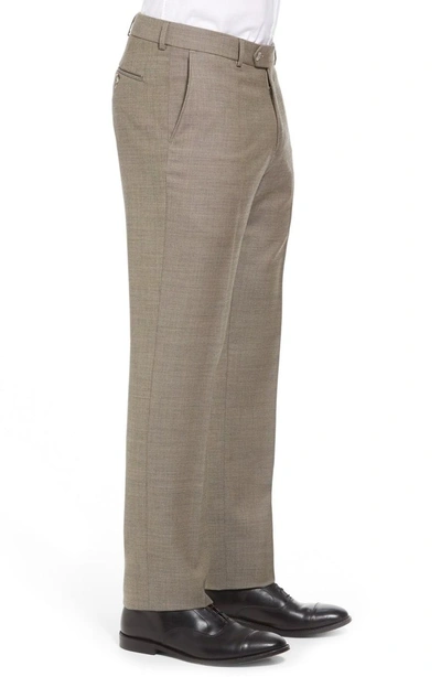 Shop Ballin Classic Fit Flat Front Sharkskin Wool Dress Pants In British Tan