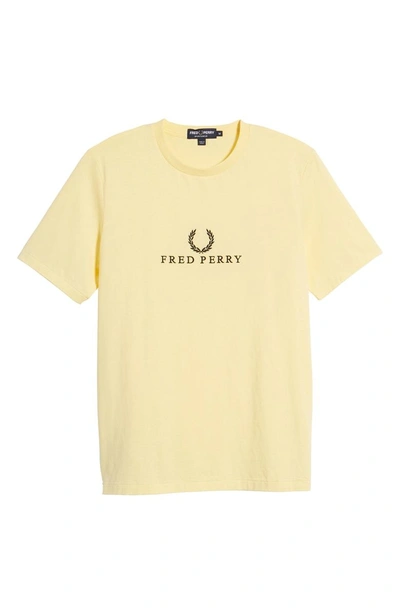 Shop Fred Perry Embroidered T-shirt In Soft Yellow