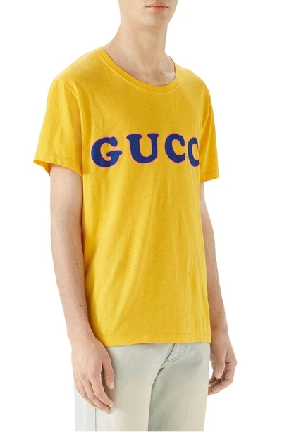 Shop Gucci Vintage Wash Logo T-shirt In Yellow