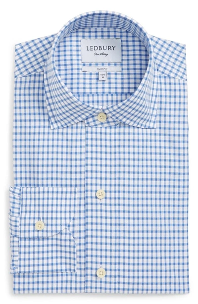 Shop Ledbury Garrison Slim Fit Check Dress Shirt In Blue
