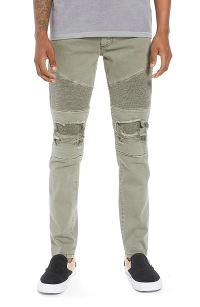 Shop Nxp Combination Moto Skinny Fit Moto Jeans In Khaki