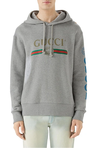 Gucci Vintage Logo Embroidered Pullover Hoodie In Grey | ModeSens