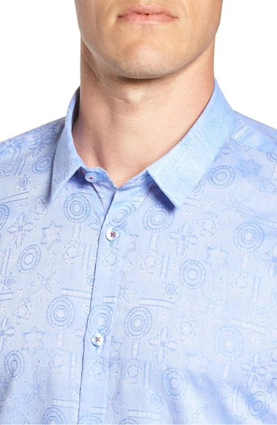 Shop Jared Lang Medallion Jacquard Sport Shirt In Light Blue Jacquard