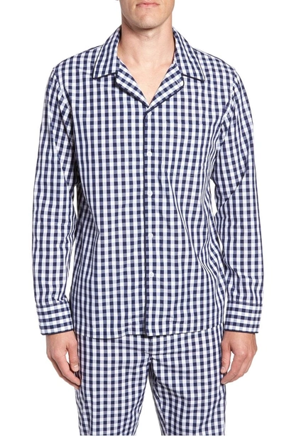Shop Sleepy Jones Pajama Shirt In Large Gingham Blue