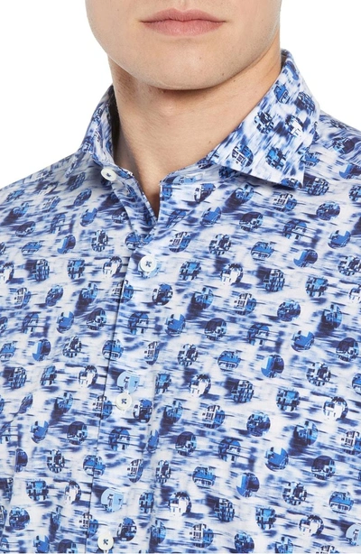 Shop Bugatchi Classic Fit Print Sport Shirt In Dusty Blue