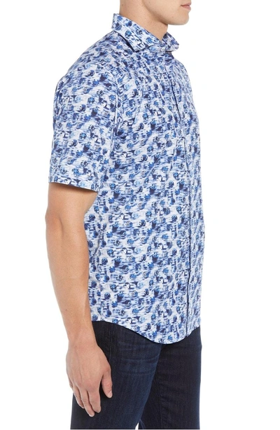 Shop Bugatchi Classic Fit Print Sport Shirt In Dusty Blue