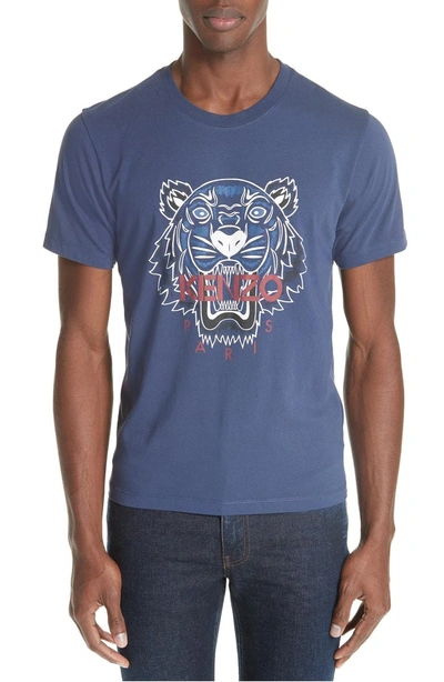Shop Kenzo Bleached Embroidered Tiger T-shirt In Navy