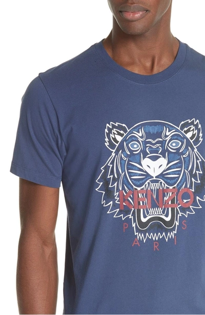 Shop Kenzo Bleached Embroidered Tiger T-shirt In Navy