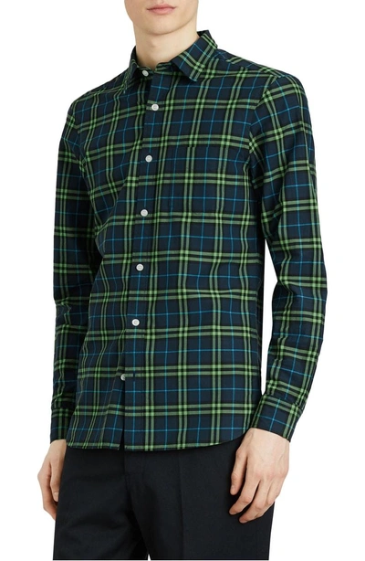 Shop Burberry Alexander Woven Check Sport Shirt In Drk Pwtr Blu Ip Chk