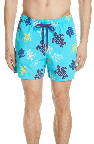 Shop Vilebrequin Multicolor Turtle Print Swim Trunks In Azure