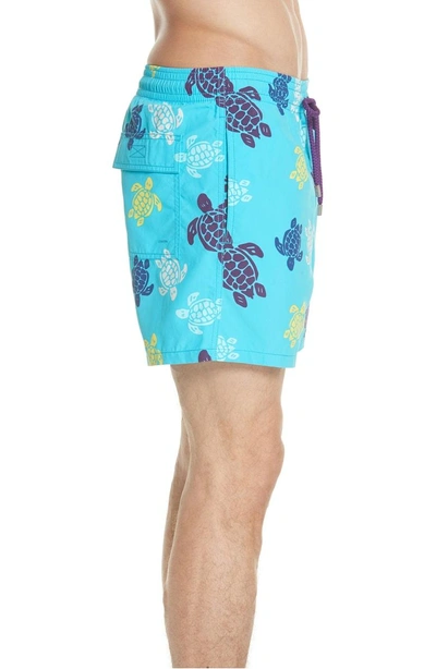 Shop Vilebrequin Multicolor Turtle Print Swim Trunks In Azure