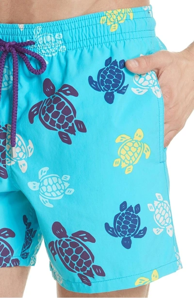 Shop Vilebrequin Multicolor Turtle Print Swim Trunks In Azure