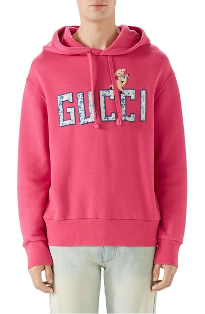 Shop Gucci Logo Patch Pullover Hoodie In Pink