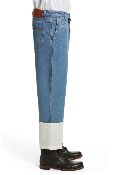 Shop Loewe Fisherman Wide Leg Stonewash Jeans In Blue