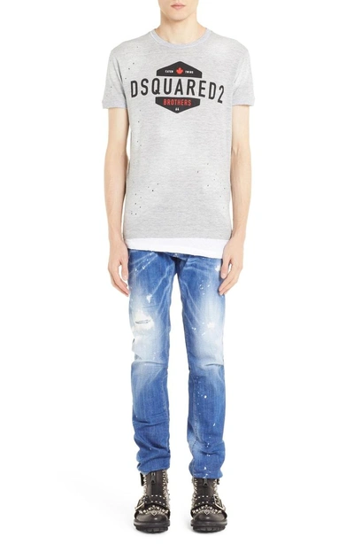 Shop Dsquared2 Longline Logo Graphic T-shirt In Grey