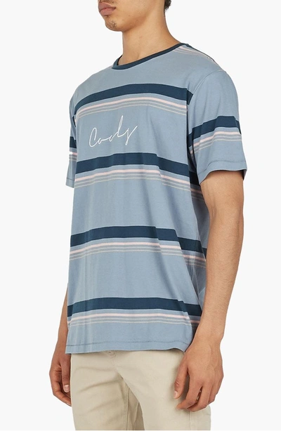 Shop Barney Cools Embroidered Script Stripe T-shirt In Salty Blue Stripe