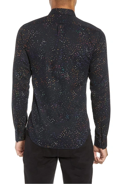 Shop Jared Lang Dot Herringbone Sport Shirt In Black Multi Colored Dots