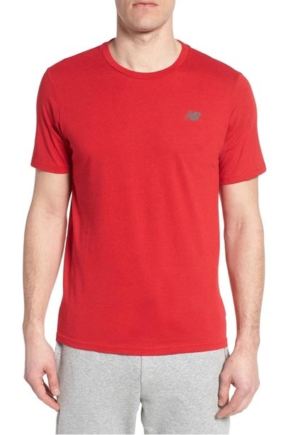 Shop New Balance Heather Tech Crewneck T-shirt In Team Red