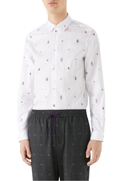 Shop Gucci Iconic Elements Fil Coupé Sport Shirt In White