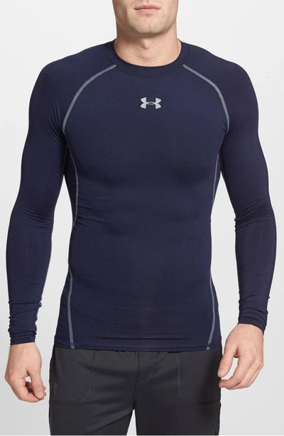 Shop Under Armour Heatgear Compression Fit Long Sleeve T-shirt In Midnight Navy/ Steel