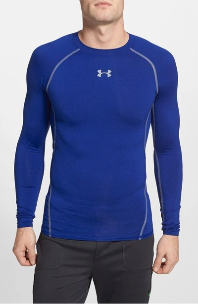 Shop Under Armour Heatgear Compression Fit Long Sleeve T-shirt In Royal/ Steel