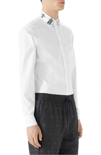 Shop Gucci Embroidered Collar Emblem Sport Shirt In White