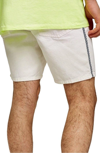Shop Topman Check Tape Slim Fit Denim Shorts In White Multi