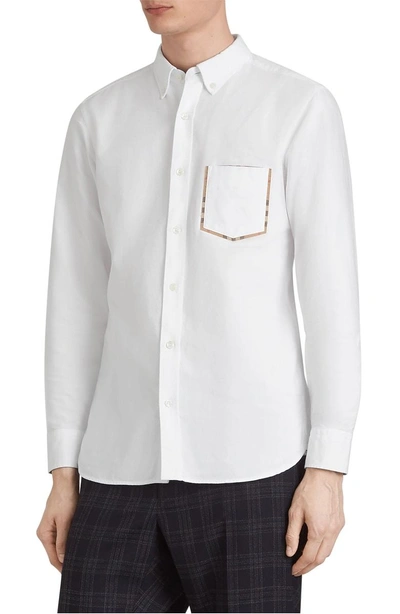 Shop Burberry Harry Check Trim Sport Shirt In White