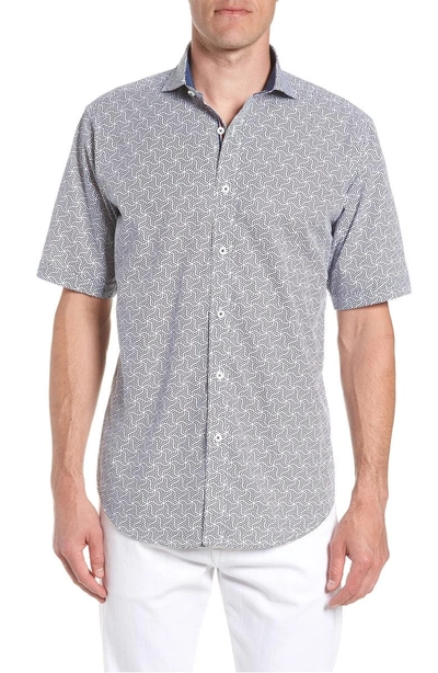 Shop Bugatchi Classic Fit Maze Print Sport Shirt In Navy