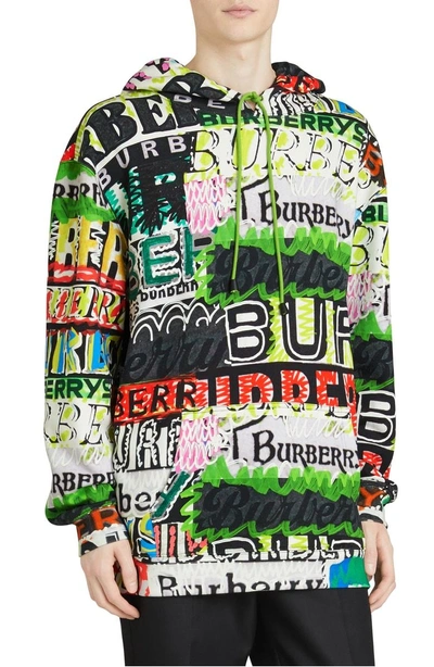 Shop Burberry Harrington Graffiti Print Hoodie In Bright Green Ptn