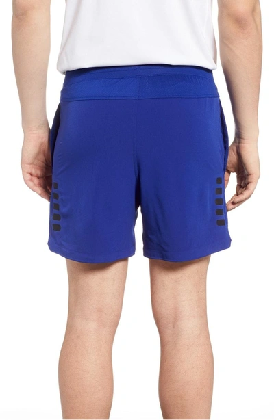 Shop Under Armour Perpetual Fitted Shorts In Formation Blue/ Black