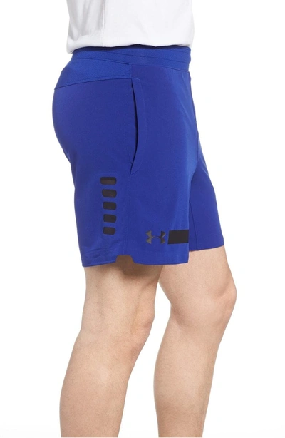 Shop Under Armour Perpetual Fitted Shorts In Formation Blue/ Black