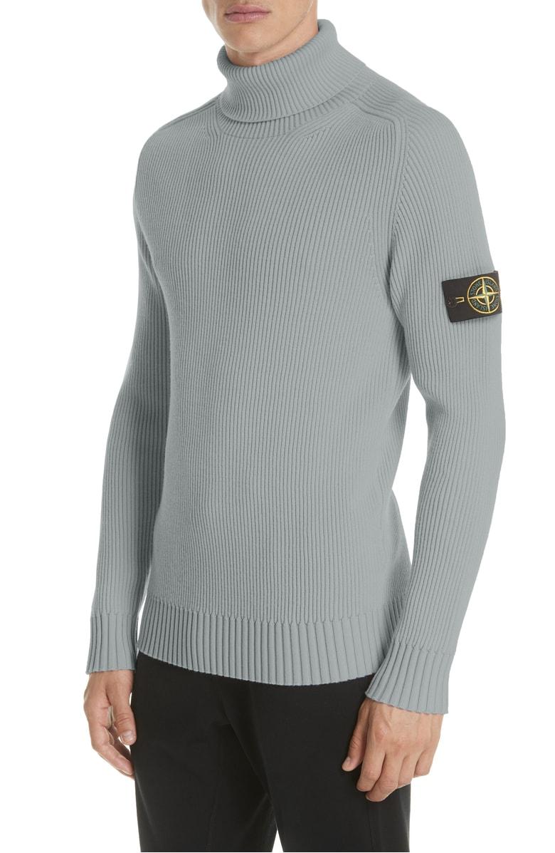 Stone Island Ribbed Wool Turtleneck Sweater In Grey | ModeSens
