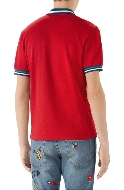 Shop Gucci Logo Patch Tipped Pique Polo In Red