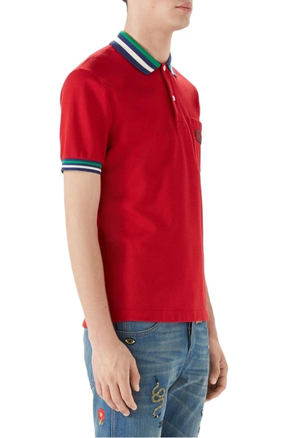 Shop Gucci Logo Patch Tipped Pique Polo In Red