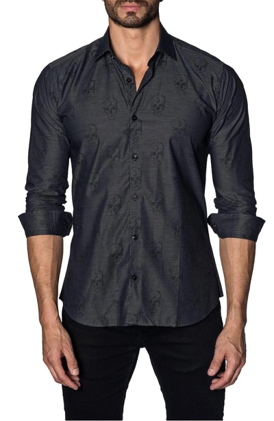 Shop Jared Lang Trim Fit Sport Shirt In Black Skulls