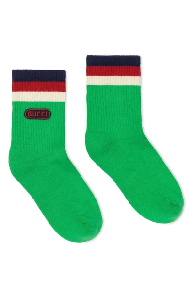 Shop Gucci Logo Stamp Socks In Grass Green