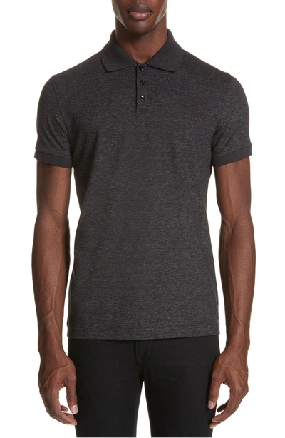 Shop Saint Laurent Melange Polo In 1403 Grey